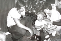 With husband and son, 1970s