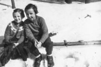 With cousin, grandmother on the right, Benecko, 1957