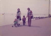 Visiting her parents, with her own children, pictured with her mother, Brighton, 1978