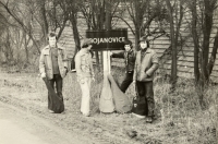 With a bunch of friends from secondary school (SPŠE) on the way to the cottage in Bojanovice in 1973 (second from the left)