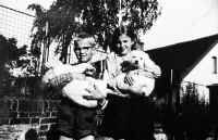 With sister Helena at his grandmother's house in Velký Třebešov, about 1964