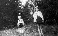 Michal Holeček (left) with his sister Helena, Teplice u Hranic, about 1960