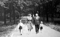 With mother, grandfather and sister Helena on a walk in Teplice near Hranice, about 1960