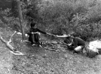 Michal Holeček on the right at the scout camp, 1970