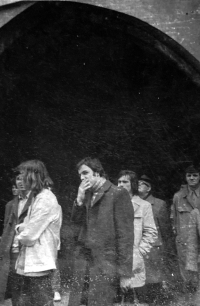 Michal Holeček on a photo from a school trip to Prague, 1974