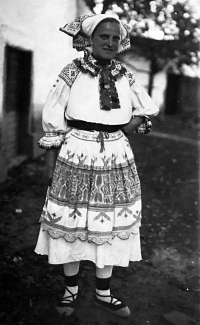 My maternal grandmother in folk costume in Čičmany, Slovakia, where his grandfather was a teacher during the First Republic