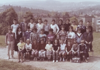 Class photo 7.B. Witness (second from left in the third row) with his friend Zbyšek Jindra (first from left in the third row), 1986/1987