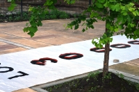 Banner "30,000 detainees-disappeared" in front of Club Atletico (Buenos Aires)