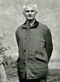 Zdeněk "Jirka" Beran in the yard in front of the Lovosice Scouts' clubhouse (passage behind the church), circa 1971