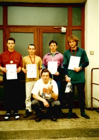 Powerlifting competition with a team from a vocational school, 2001
