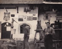 Father Antonín Lehečka and wheelwright Fous, 1946