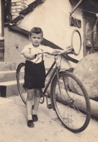Miloš Lehečka with his first bike, 1957