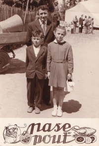 Father Antonín, son Miloš and his sister Marie at the pilgrimage in Lnáře, 1957
