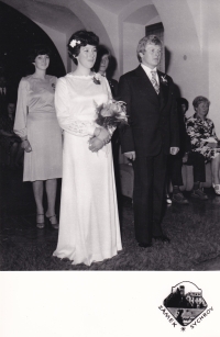 Wedding photograph of Jaromír and Marie (née Vrkoslavová) Gebas, Sychrov, June 17, 1978