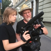 With son Richard, making the documentary "Germans had tanks, Czechs had barricades", 2024