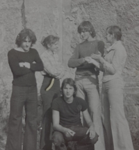 With classmates at the UMPRUM in Uherské Hradiště, second from the right, 1976