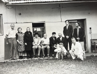 Family. From left: father, aunt, cousin Vilém, painter, brother Robert, grandfather, brother Vladimír, Andrej Bielak - graphic artist, wife Jarmila with Martin Zálešák