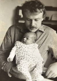 With son Jakub, 1987
