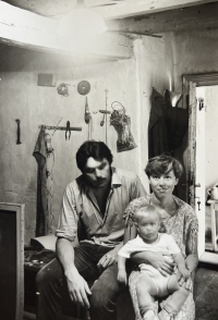 Wife Jarmila with daughter Eva and cousin Vilém Velecký, 1985