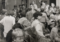 Youth meeting, Jana Kašparová at the top of the photo, Vanovice, 1983