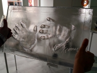 One of the unfinished projects - "Hands of the Famous", glass, 2017