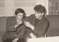 Father Oldřich Malina on the right with his friend Milan Koželoužek, an artist and a sculptor, around the end of the 1960s