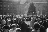 Parade on May 1, 1968 at Zelný trh in Brno with members of the Association of Non-Residents, of which Gotthard Janda was a member