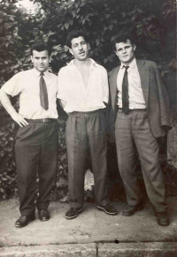 Husband Tanasis Niku (right) with friends