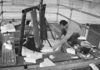 The photo is from a series of photographs documenting the creation of a new statue of Milan Rastislav Štefánik. The original from Bohumil Kafka's sculpture studio was destroyed by the communist regime in Bratislava in 1953. The creation of the copy was led by Gotthard Janda