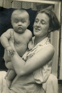 With his Mother, 1935