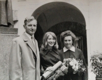 With her parents after graduation from the Faculty of Arts in Prague, at the graduation ceremony in front of Karolinum, Prague, 1970