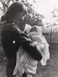 With her son Petr, Šiškovice, 1973
