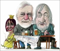 Miloslav Čejka, caricature by Pavel Beneš, with architect Fetterl, 2020