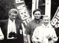 Witness (left) with trainer František Holčák and legendary English jockey Lester Piggott at the Slovak Derby, Bratislava, 1993