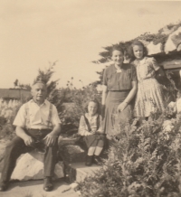 Grandfather Adolf, Zdeňka, mother Ludmila, sister Dana, circa 1943