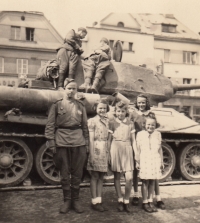 Zdeňka and sister Dana, Žamberk square, liberation on 9 May 1945