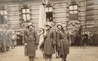 František Fikota as a member of the guard of President T. G. Masaryk (holding a banner), Prague Castle, 1935