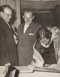 Witnesses at the wedding of Emil and Dana Zátopek, Prague, 1957