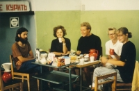 Peter Morée in the middle, with Dutch youth on an excursion in the former barracks, Jaroměř, 1991