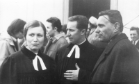 Ordination, i.e. appointment as a pastor in the Evangelical Church, Jana Kašparová on the left, 1970s