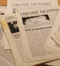 Karel Pořízka brought the samizdat newspaper Lidové noviny, which he distributed during the previous regime, with him to the shooting.