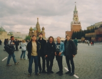 Tomáš Schilla (third left) with Echt! during a tour of Eastern Europe, Moscow 2001