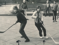 Tomáš Schilla (in white) during a hockey tournament with the scout troop, 1973