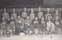Trade union hockey tournament, Karel Bluma first on the bottom right, 1960s