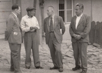 Collectivisation in Bousín; the last private farmer is second from left, 1950s
