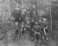 Zdeňka Pivrncová (above left) with friends and her brother in Prachov, around 1950