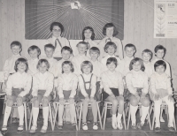 Marie Fejtková on the top left as a Pioneer troop leader, 1980s