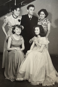 Jana Procházková (front left) with friends at the high school ball, 1950s