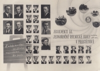 Graduates of the one-year farming school in Prostějov; the witness is second right in the bottom row, 1951