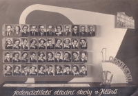Photo board of the witness's wife Milada Kotlandová (née Benešová) - eleven-year-school in Jičín (today Lepař's Grammar School), 1954
